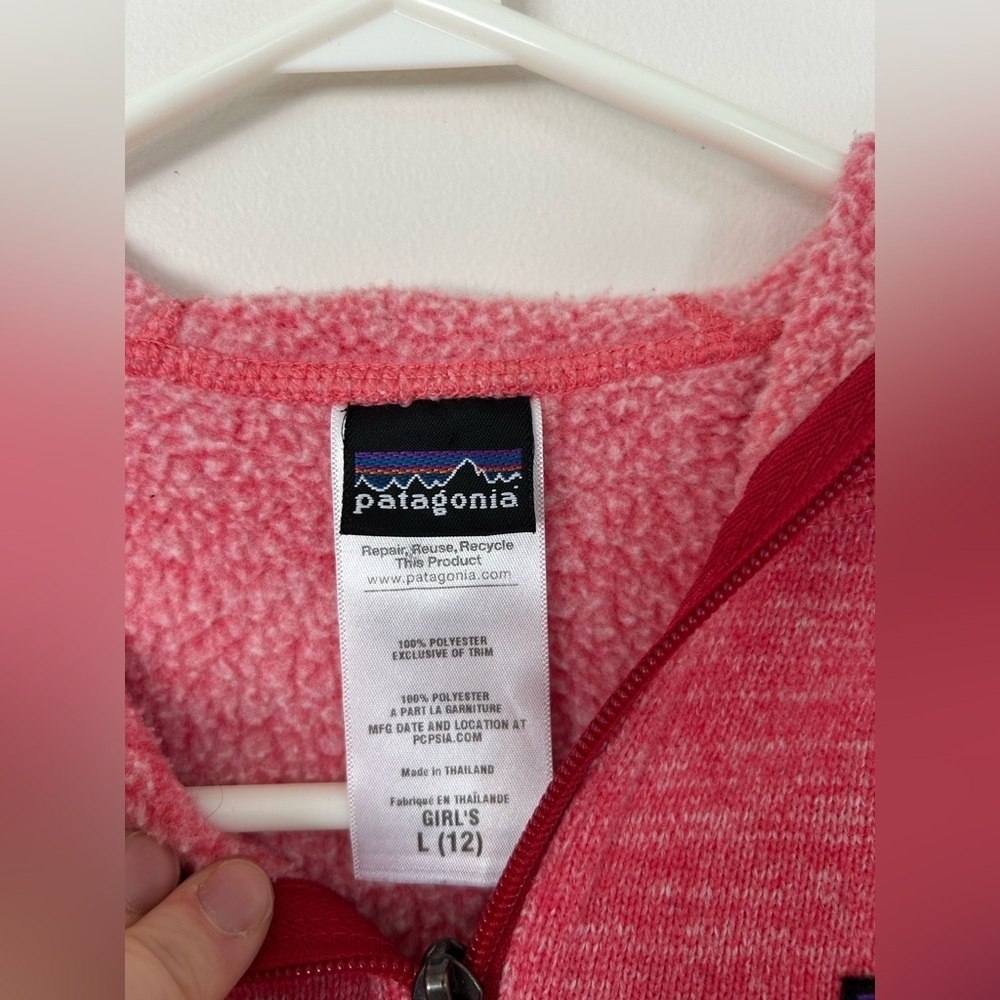 Girls Patagonia Better Sweater Hoody Full Zip Fleece Jacket Coat L 12 Pink - Picture 2 of 7